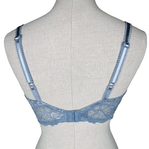 Wacoal French Garden Contour Bra sz 36DD * T-Shirt Bra Lace Band Slate Blue - Picture 3 of 7